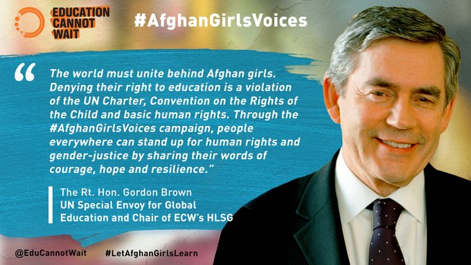 KentPage's tweet photo. To mark +1000 days of ban on girls' education in🇦🇫 #ECW launched Phase II of our #AfghanGirlsVoices campaign w/@UN Special Envoy for 🌍Education & Chair of @EduCannotWait's #HLSG, @GordonBrown.
Listen to his compelling interview w/@UN_News_Centre!
🎧https://t.co/hQWGbFg69o
#UN https://t.co/rUk3isZtvk