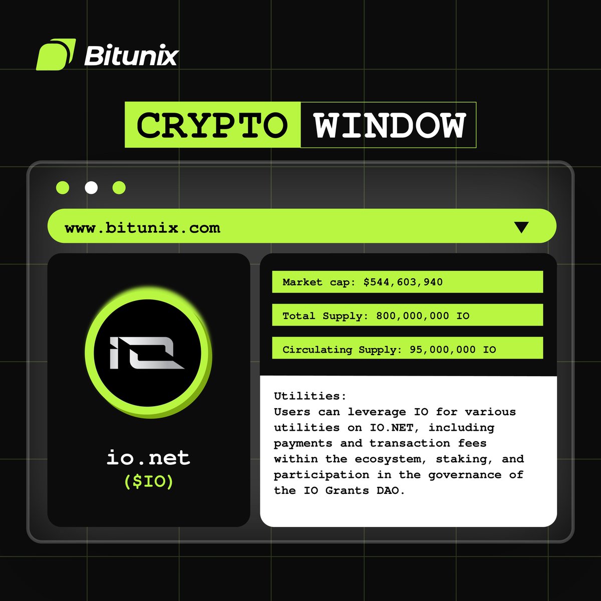 BitunixOfficial's tweet photo. .@ionet ( $IO ) trading is now live on Bitunix!
🔹Deposits: Now Open
🔹Trading & Withdrawal: Now Open
✔️ Check out IO/USDT pair here:
https://t.co/s7zkcWgjC4
#BitunixNewListings #ionet #CryptoWindow https://t.co/84aFB8rotP