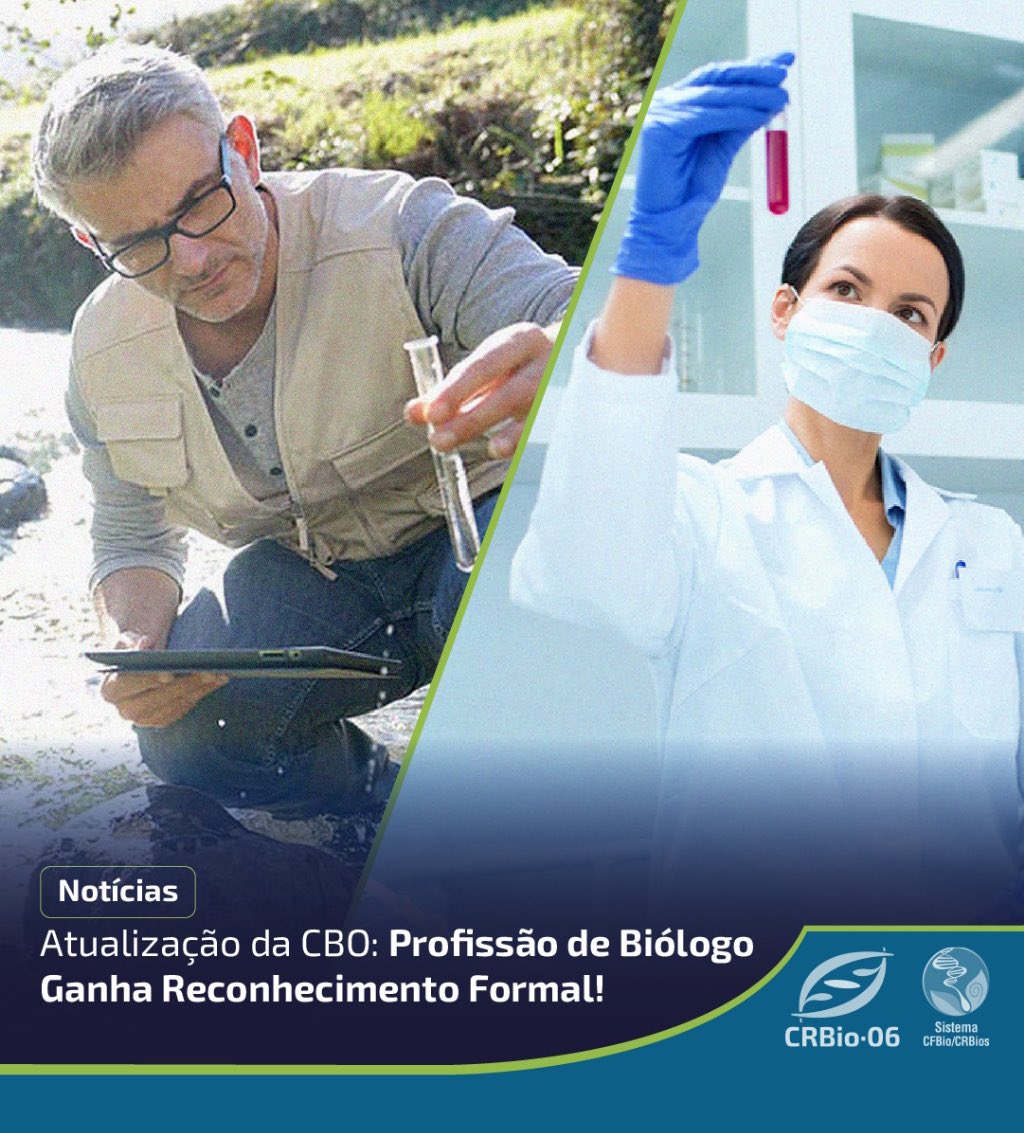 CRBio06's tweet photo. O Ministério do Trabalho e Emprego (MTE) incluiu recentemente a profissão de biólogo na Classificação Brasileira de Ocupações (CBO), garantindo o reconhecimento formal.

Leia + https://t.co/TBdtm64A78 https://t.co/X7iwhAJfGA