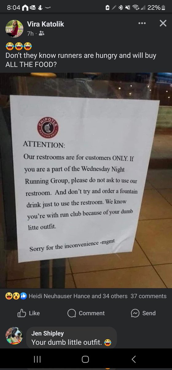 POBTECH's tweet photo. @ChipotleTweets  this is unacceptable.   I ran with this crew for years and they have no problem spending money.  But when a sign like this is posted why would anyone ever want to contribute to your organization??? https://t.co/3TnXdqpnEu