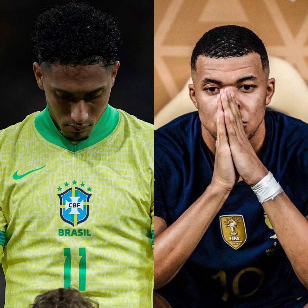 Raphinha, atacante do Barcelona e da Seleção Brasileira, sobre a declaração de Kelvin Mbappé.

"Mbappé disse que a Eurocopa é mais difícil que a a Copa do Mundo?

Infelizmente para ele é felizmente para nós ele perdeu uma Copa do Mundo contra uma seleção sul-americana.

Gostaria