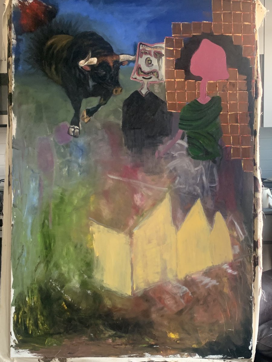 44artllc's tweet photo. Imagery develop Bull structural function sky tiles painting in transition. Take .638666 FQU #Art #oilpainting #ArtIsTheSchizz #FuckUSeries https://t.co/iH5s5rwcd0