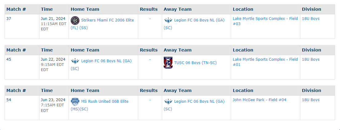 ZachLunceford06's tweet photo. My club teams schedule for next weeks USYS Southern Regional Championships. We open with Strikers Miami who is ranked 15th in the nation for U18. 
@TAProfileAPP @CoastRecruits @D1ProScouts @ShawnLitt_4 @Harryfotball https://t.co/MLMNyCTIAh