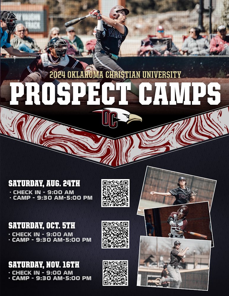 🦅⚾️Mark your calendars for this years Oklahoma Christian Baseball Prospect Camps!! 9th-12th graders for the 2024-25 school year!⚾️🦅#TalonsUp