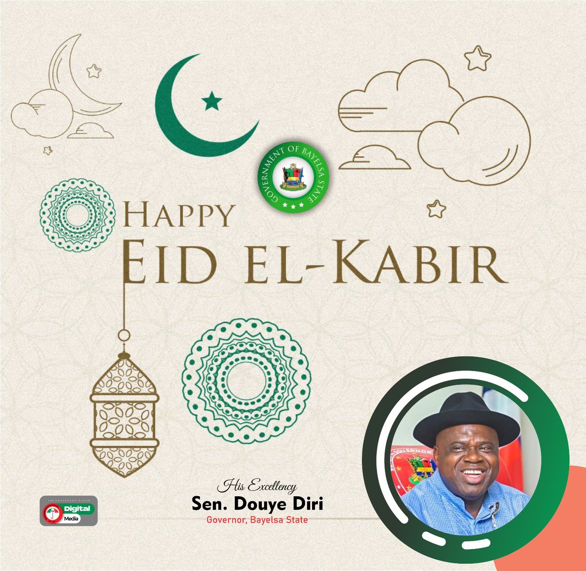 Happy Eid El-Kabir His Excellency,  <a href="/govdouyediri/">Governor Douye Diri</a> and the good people of Bayelsa State (Glory of All Lands)

#PDPGFDigitalMedia
#pdpgf