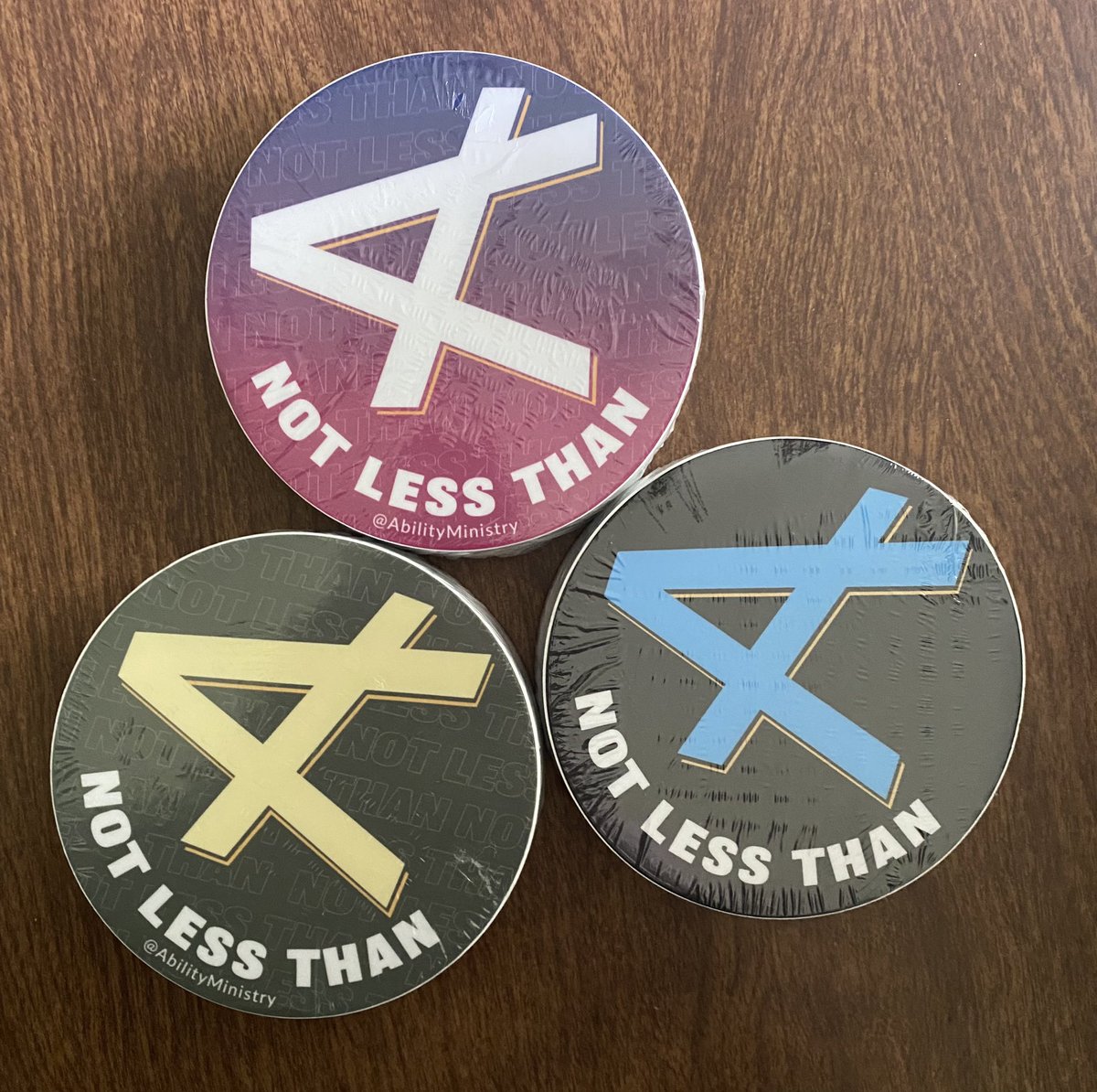 ryanewolfe's tweet photo. Got some new #NotLessThan stickers for @AbilityMinistry https://t.co/BQY9nCAe40