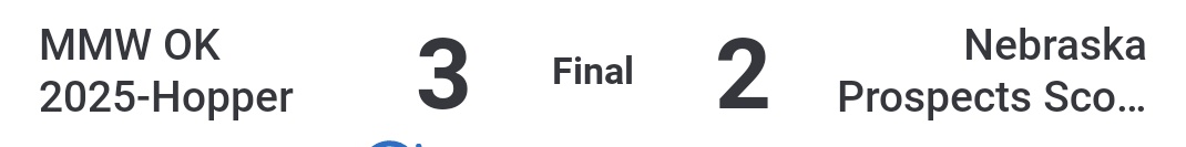 Scout <a href="/NEspect2026s/">Home of the Nebraska Prospect 2026s</a> take the loss 2-3 at the <a href="/FiveToolMidwest/">Five Tool Midwest</a> CWC in Fayetteville, AR in 18u division.

<a href="/Braeden_Hosey/">Braeden Hosey</a> 1-3 SB
<a href="/IsaacPamaran/">Isaac Pamaran</a> 1-3 3B R
<a href="/CaisonSeymore/">Caison Seymore</a> 2-3 R, 2B, RBI
<a href="/austinbaldwin01/">Austin Baldwin</a> 1-3, 2IP K 0R
<a href="/_Cordell21_/">Cordell</a> 1-2

<a href="/abechristensen0/">Abe</a> 5IP ER 3Ks