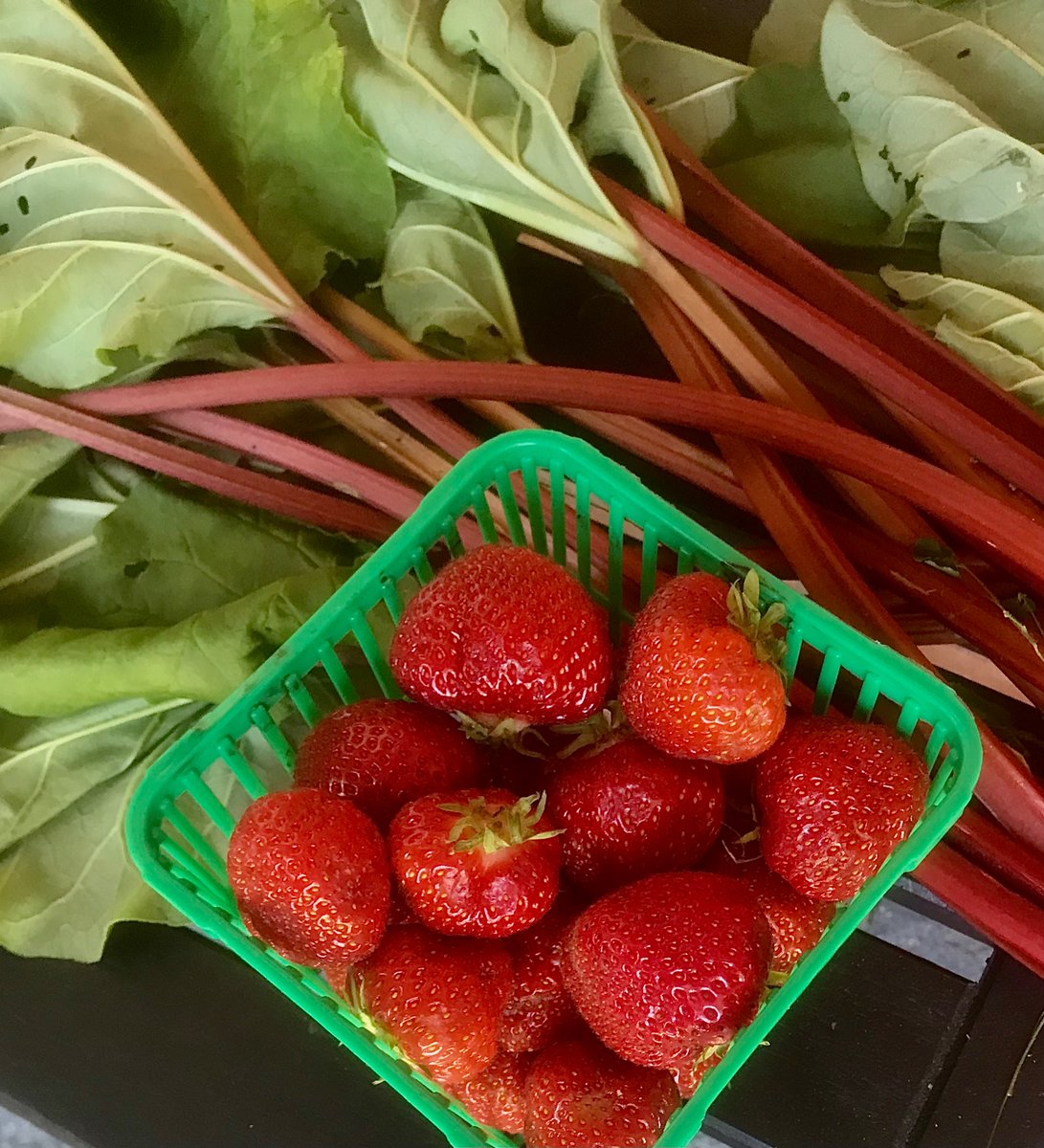 KateDWilson's tweet photo. These summer days are sweet…and limited.

So I’m going to make the most of this season. 

The rhubarb is from my garden and the strawberries from a farm nearby. 

I love city living but there are benefits to living in the country. https://t.co/jUHeEDJqPu