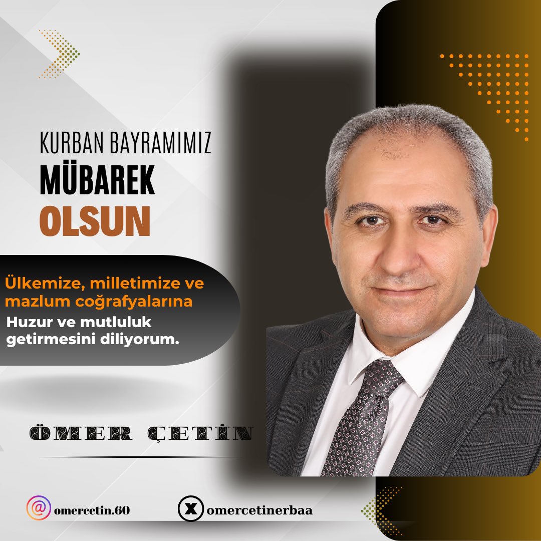 omercetinerbaa's tweet photo. Kurban bayramının ülkemize, milletimize ve mazlum coğrafyalarına huzur ve mutluluk getirmesini temenni ediyor, hayır ve bereketle bezenmesini niyaz ediyorum. #kurbanbayramı https://t.co/EFhBPOQIkT