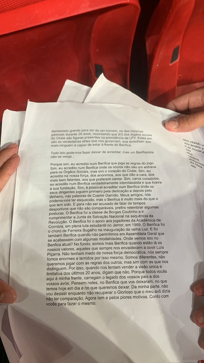 duartechastre's tweet photo. Benfiquistas, partilho-vos o texto completo que escrevi para a Assembleia Geral de hoje. Não consegui ler tudo pelo tempo que tinha, mas falei do que me vinha da alma! O Benfica precisa de muito mais, não tenham medo da nossa força democrática ❤️ https://t.co/NfxerxN2nW