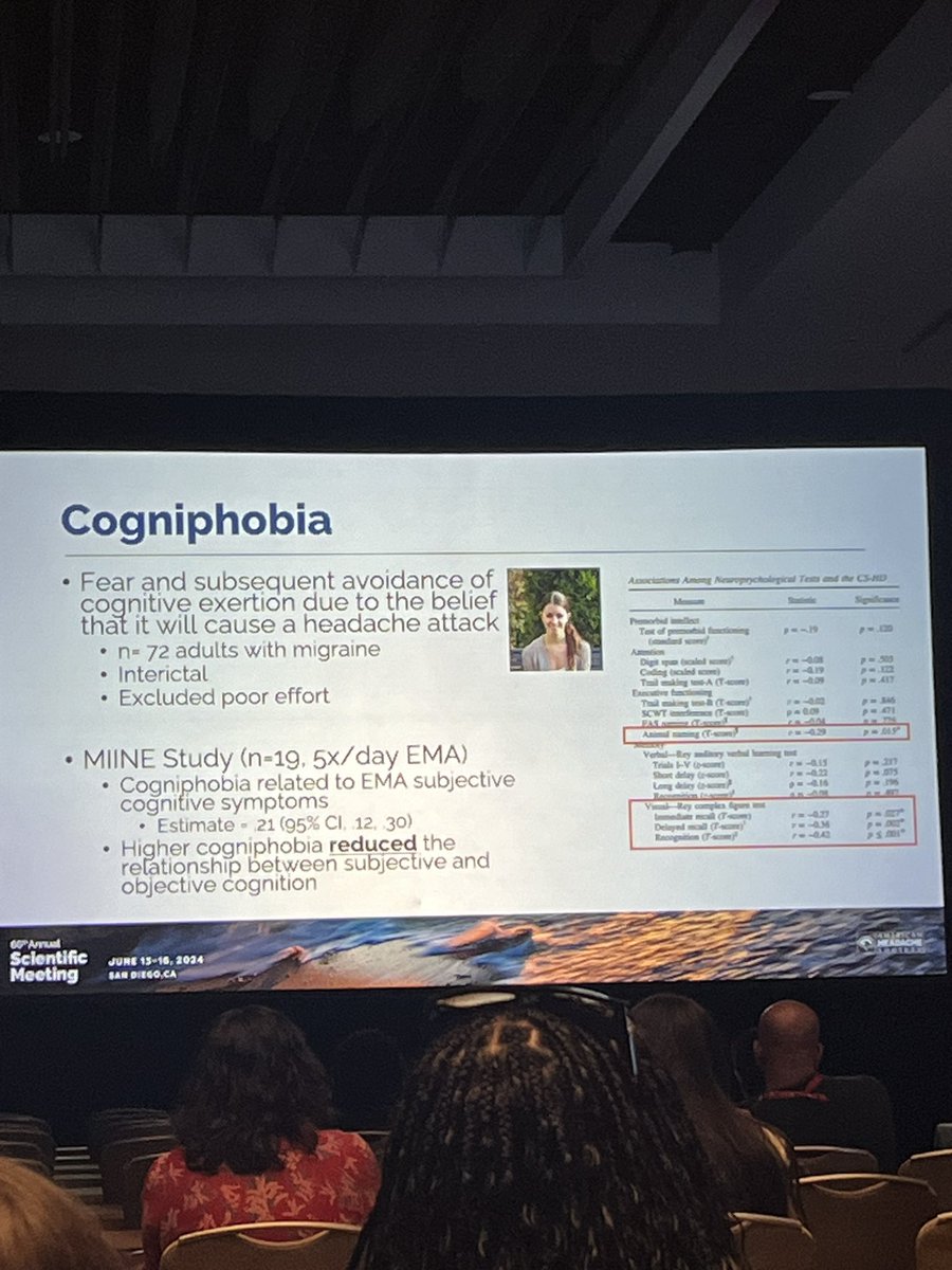 “Migraine disincentivizes cognitive exertion”. Plenary 4 has been fantastic in addressing the need for more research in the area of Brian Fog. Excellent presentations by Drs. <a href="/SengElizabeth/">Elizabeth Seng</a> and Hsiangkuo Yuan. #Cogniphobia <a href="/ahsheadache/">American Headache Society</a> #AHSAM <a href="/WNGtweets/">Women Neurologists Group</a>
