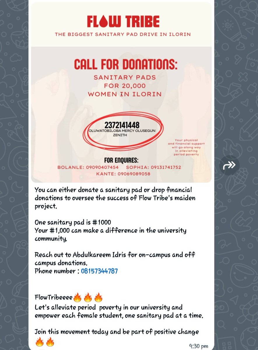 InnoEtobenume's tweet photo. ANTICIPATE!!! and support our cause please 🥺🙏🏾
Have you 🧏🏿♀️ of FLOW TRIBE?
Join the movement today🔥🔥🔥
Let's embrace period positivity and let period poverty be a thing of the past.
#flowtribe #menstrualhealth #periodpovertyawareness
#ilorin #menstrualhealth #cholera https://t.co/2WSEmBrkV8