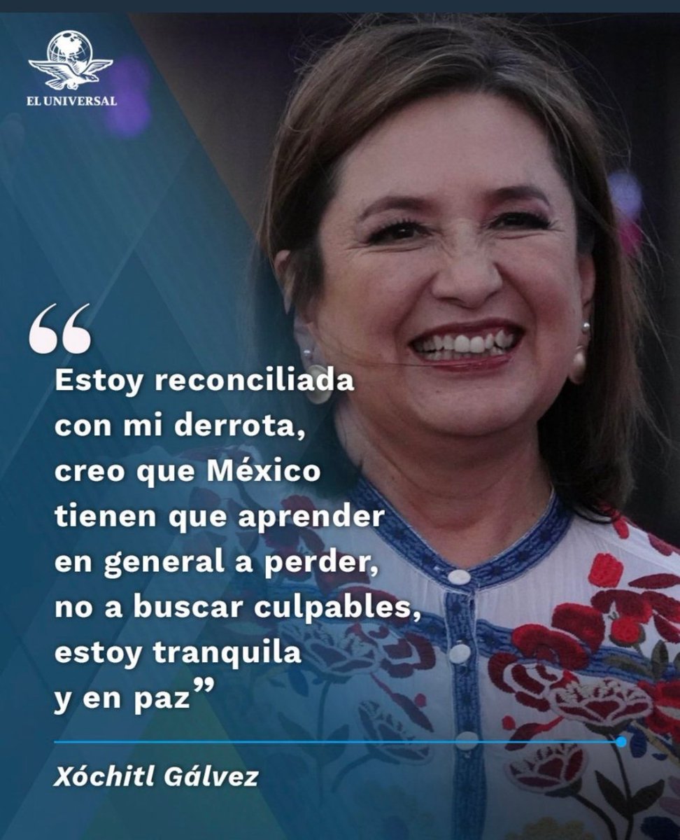 "Felicidades a los derrotados,  perdedores, todos deberían enseñarse a perder"
"Recuerden que yo perdí la gubernatura de mi estado de  Hidalgo, la jefatura de CdMx en 2018, después perdí la senaduría de mi estado y me regalaron ser senadora PLURI" Xóchitl 
Gracias Marea Rosada