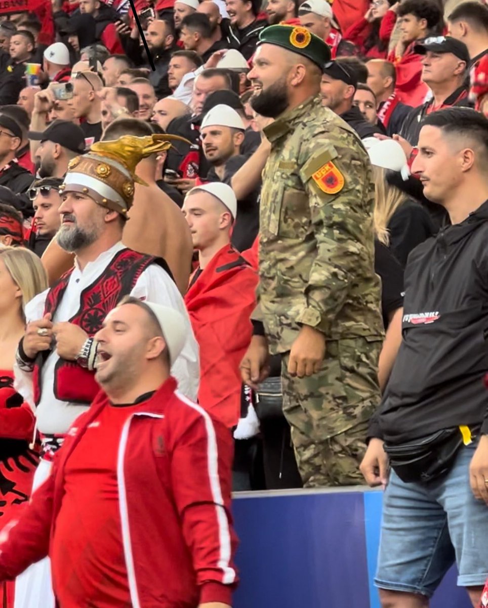 UPDATE: The German police allowed an Albanian wearing the uniform of the Islamic terrorist organization UCK to attend today's match in the stands. 

How is this even possible?