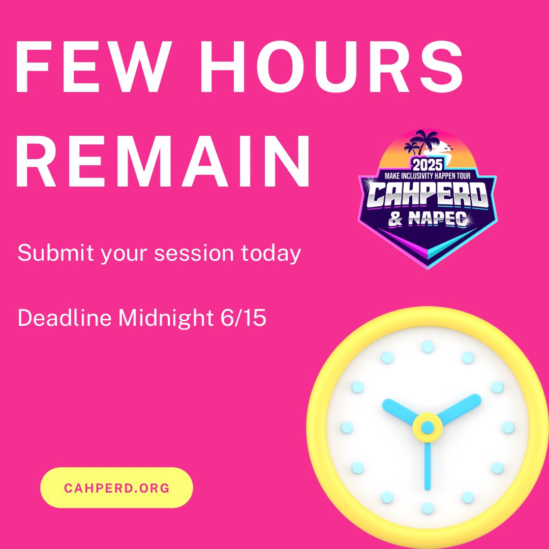 Deadline is approaching. Present at the 2025 CAHPERD &amp; NAPEC Joint Conference! cahperd.org #healthed #physed #rec #dance #athletic #ape #adaptedphysed #MIH <a href="/CA_AdaptedPE/">SCAPE</a>