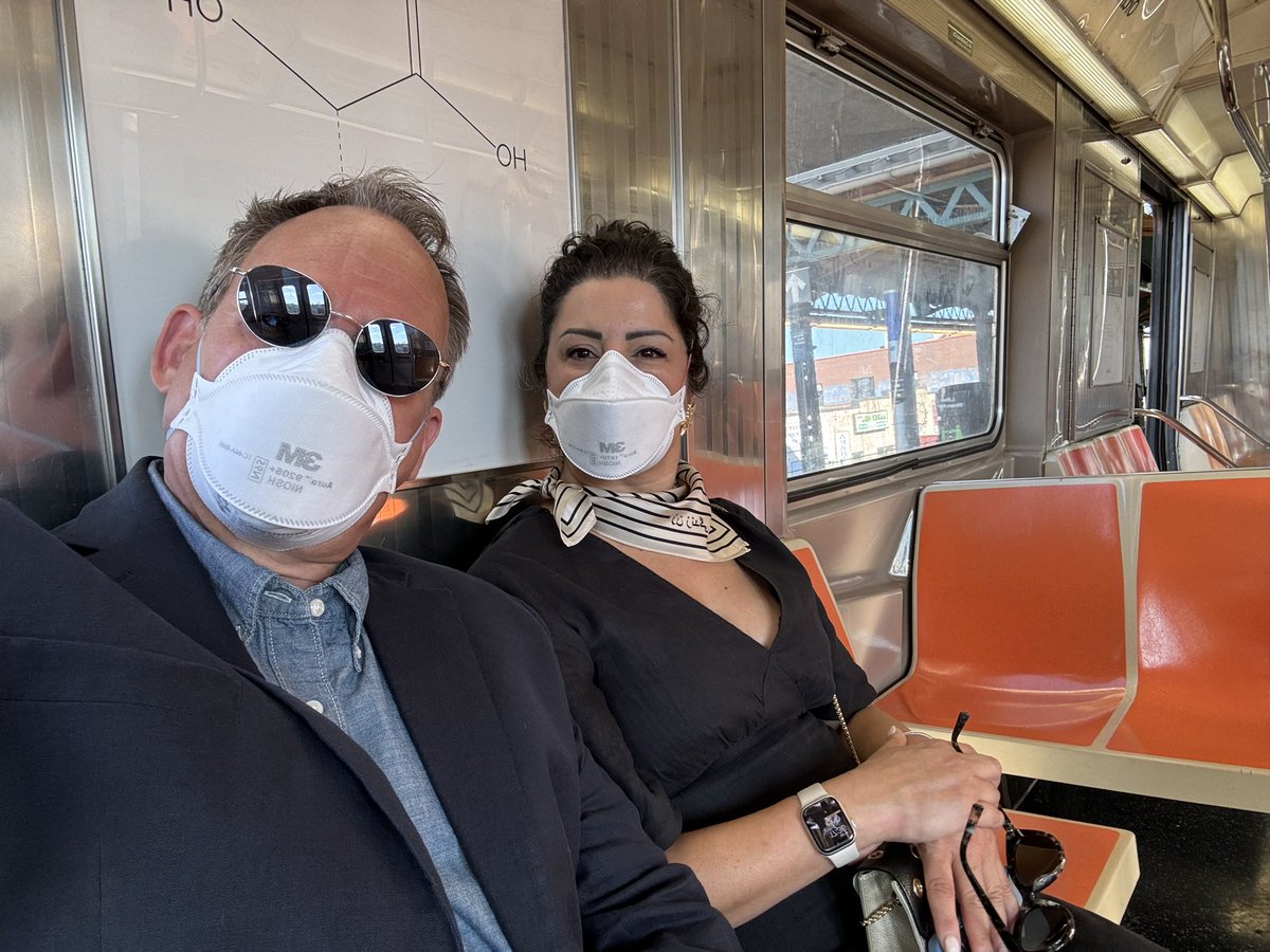 Vafata's tweet photo. The only way we’ll ride the subway: #masked. @GovKathyHochul @NYCMayor - arrest me! You’ll have to explain to my patients that I’m in jail because I want to protect them/myself. https://t.co/wuU4vb7Emo