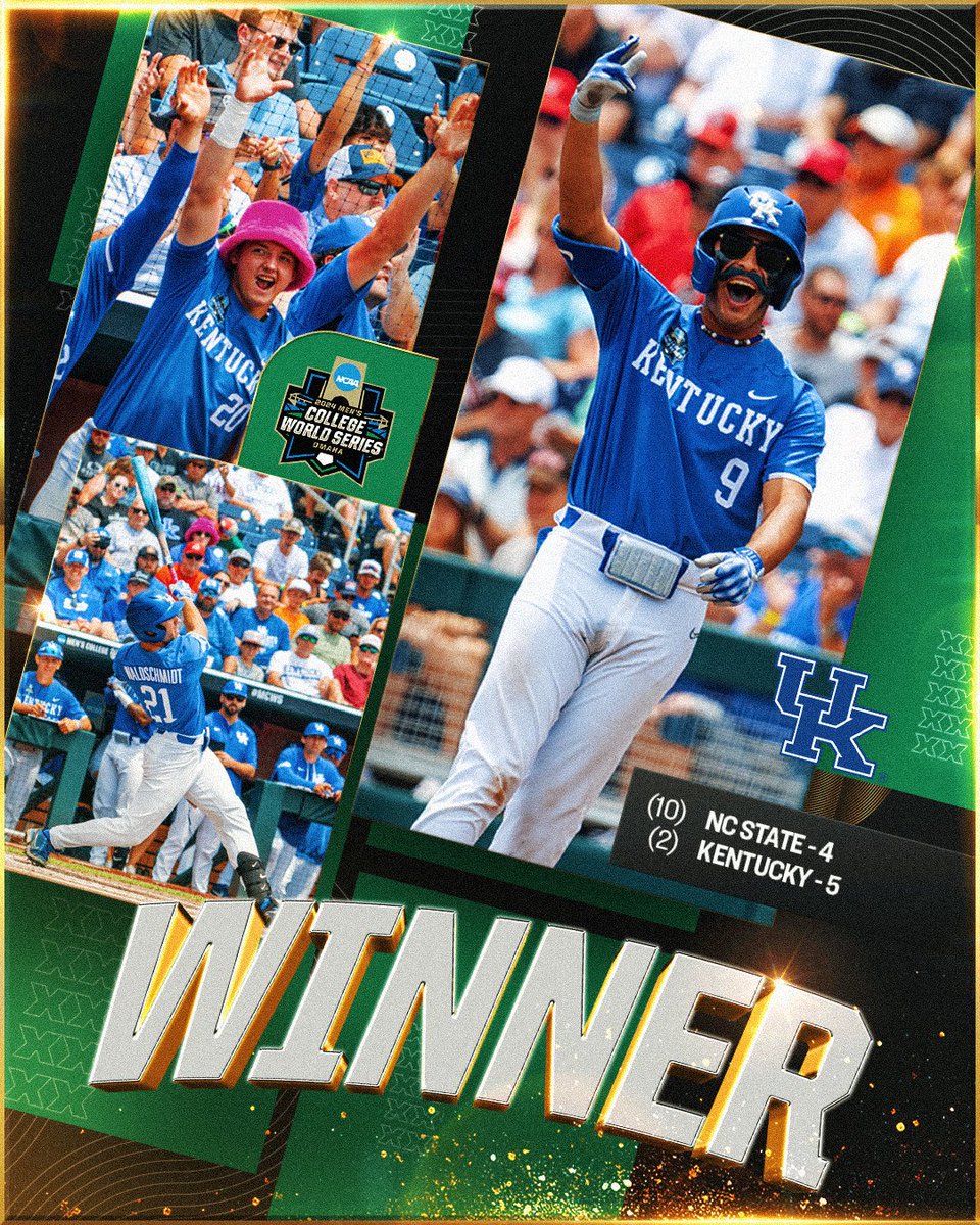 NCAA Baseball (@ncaabaseball) on Twitter photo (2) <a href="/UKBaseball/">Kentucky Baseball</a> walks it off to defeat (10) NC State in Game 3 of the #MCWS, 5-4. (2) <a href="/UKBaseball/">Kentucky Baseball</a> walks it off to defeat (10) NC State in Game 3 of the #MCWS, 5-4.