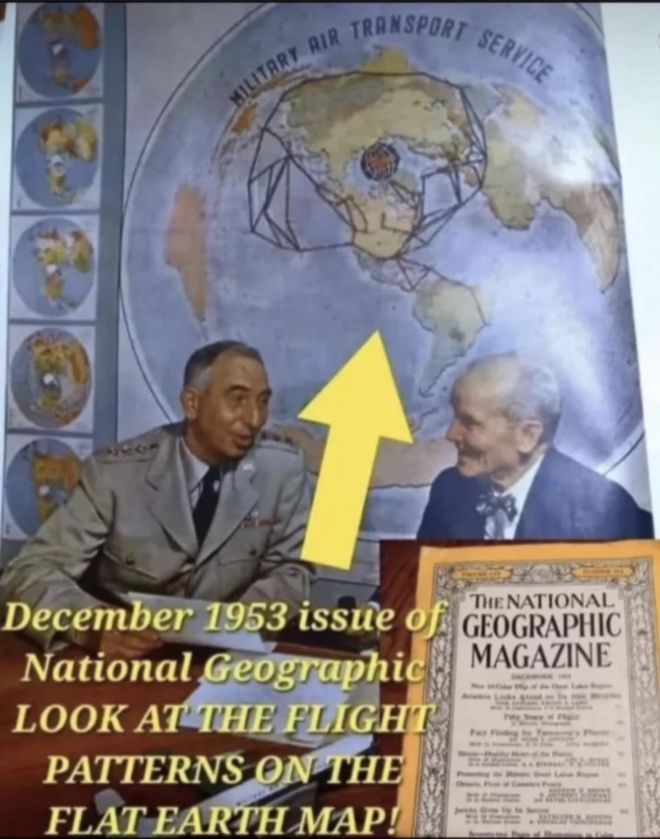 TheFlatEartherr's tweet photo. Checkout the massive flat earth flight map that appeared in National Geographic 👀 https://t.co/ZcBnf8usak