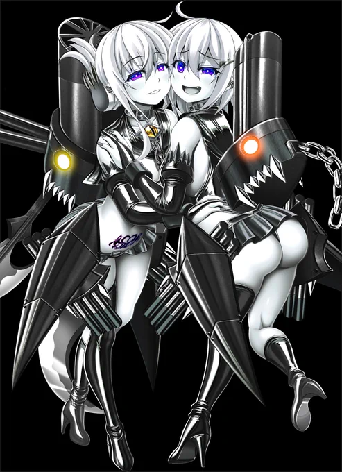 マシュマロで要望があった深海化雷&電です。要望があった初期に描いた何人かの深海化は昔のデータが破損しててイジルのが難しいからできなくてごめんね(;^ω^) 