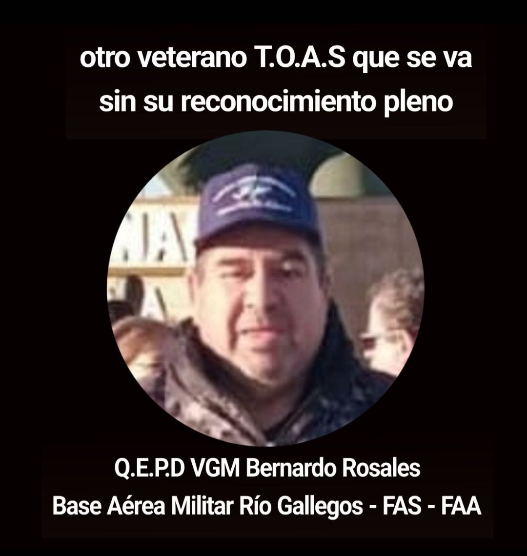 Otro Veterano de Guerra T.O.A.S. que se va sin su Reconocimiento Pleno 
#NoTodoPasoEnMalvinas 
#LeyTOASya
#Proyecto0813D202
<a href="/DiputadosAR/">Diputados Argentina</a> <a href="/SenadoArgentina/">Senado Argentina</a> 
<a href="/JMilei/">Javier Milei</a>
<a href="/VickyVillarruel/">Victoria Villarruel</a>
<a href="/KarinaMiley/">Karina</a>
<a href="/luispetri/">Luis Petri</a> 
<a href="/aguspropatoarg/">Agustina Propato</a> 
<a href="/alfrevallejosok/">Alfredo Vallejos</a>
<a href="/catoardohain/">Martin Ardohain</a>
<a href="/lisandroalm/">Lisandro Almirón</a>
<a href="/insfran_gildo/">Gildo Insfrán</a>