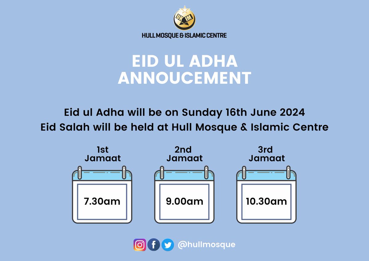 Eid ul Adha Salah times at Hull Mosque and Islamic Centre