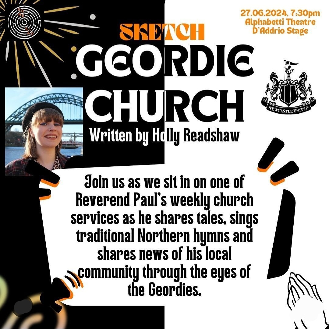 soreslaptc's tweet photo. #1 SKETCH ANNOUNCEMENT
GEORDIE CHURCH written by @mynamebeholly 

Performed by @harryr_l  and our very own Papi Jeovani

A reprisal of a piece from Sketch Slap#1 is back with a BANG for the Sketch SlapAVERSARY

Thurs 27th June
7.30pm
Ticket £3-£10

#SketchSlapJune
@Alphabetti https://t.co/YEs2rCym4e