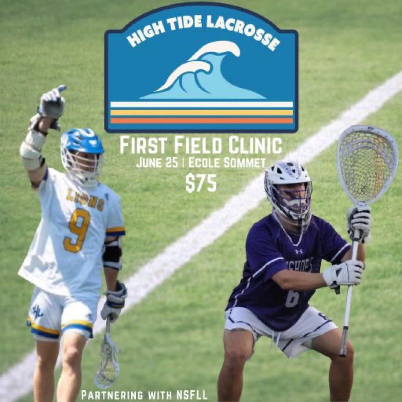 Upcoming field clinic with Hightide Lacrosse (Zac Carrigan, Brett Draper and Ian Connors).

Tuesday June 25 @ 6pm

Email hightidelacrosse2023@gmail.com for more info and to register.