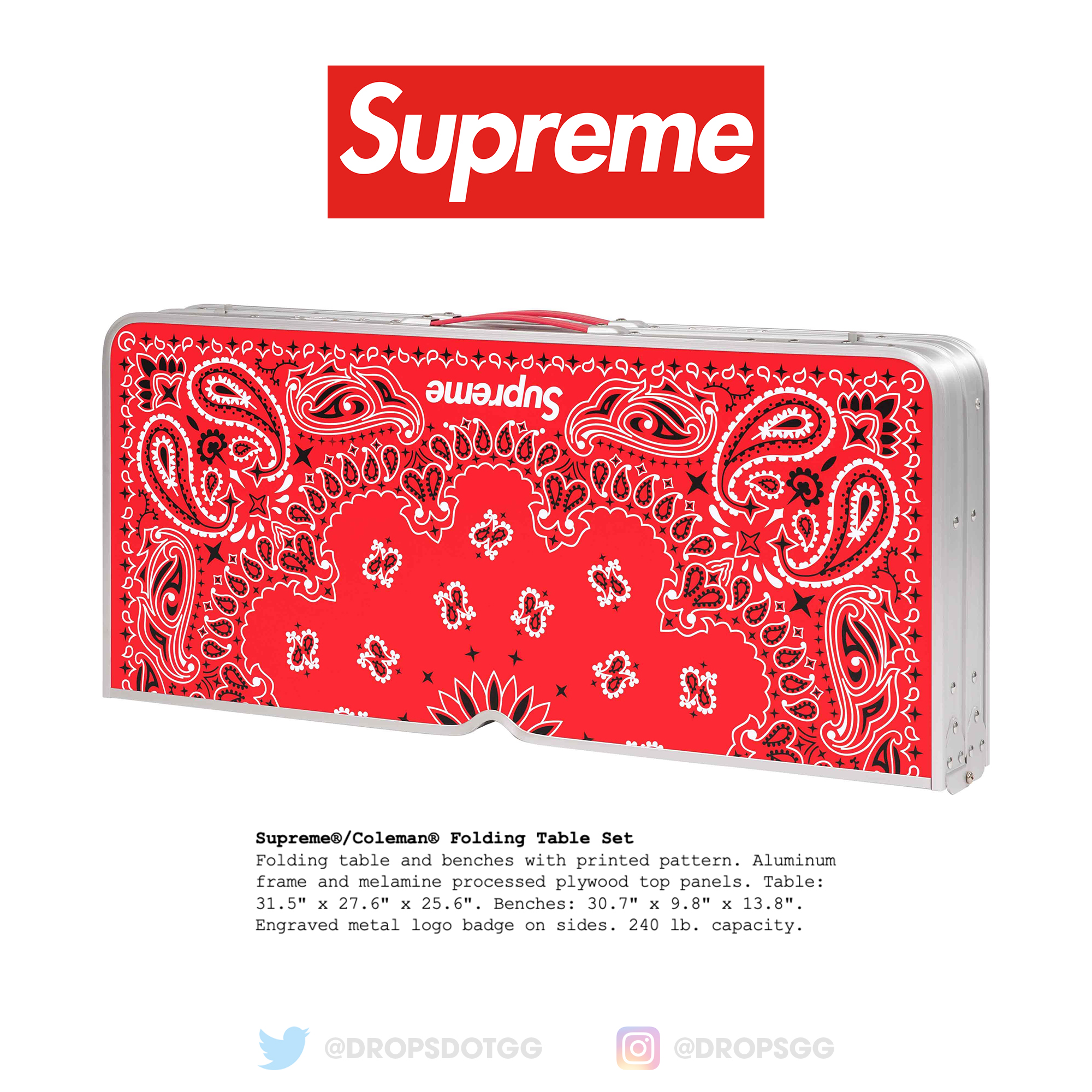 Supreme x Coleman 羨ましく Folding Table Set Red Supreme x Coleman 羨ましく Folding Table Set Red