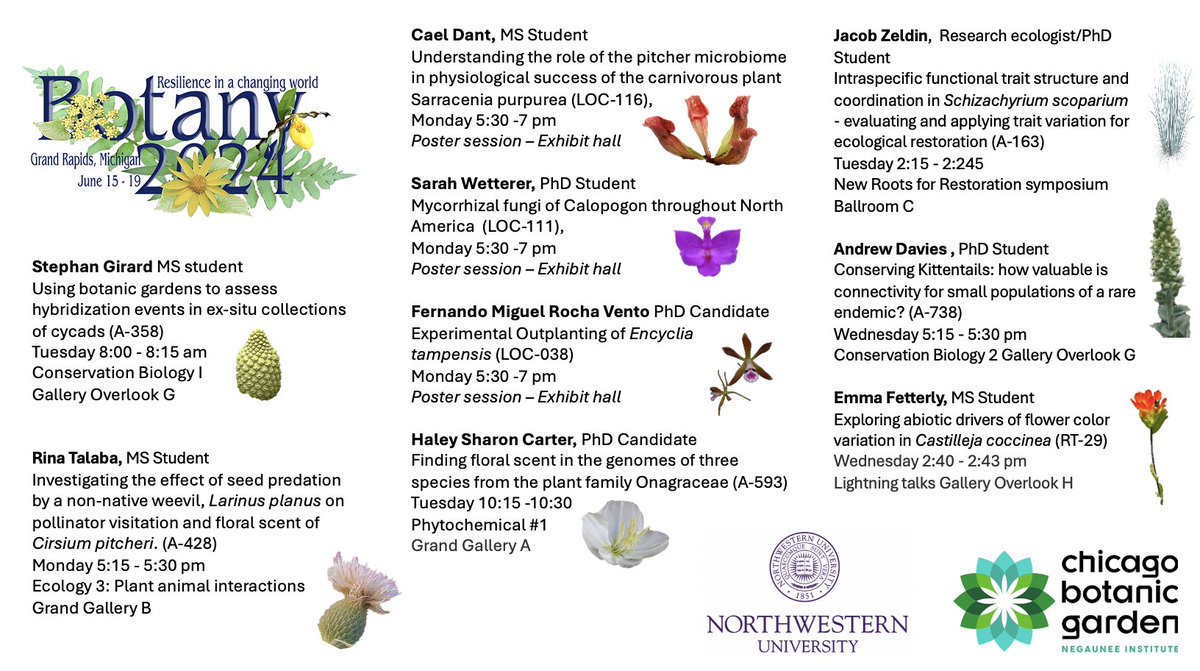 Make sure to catch all of the awesome talks and posters from Chicago Botanic Garden grad students this #Botany2024!