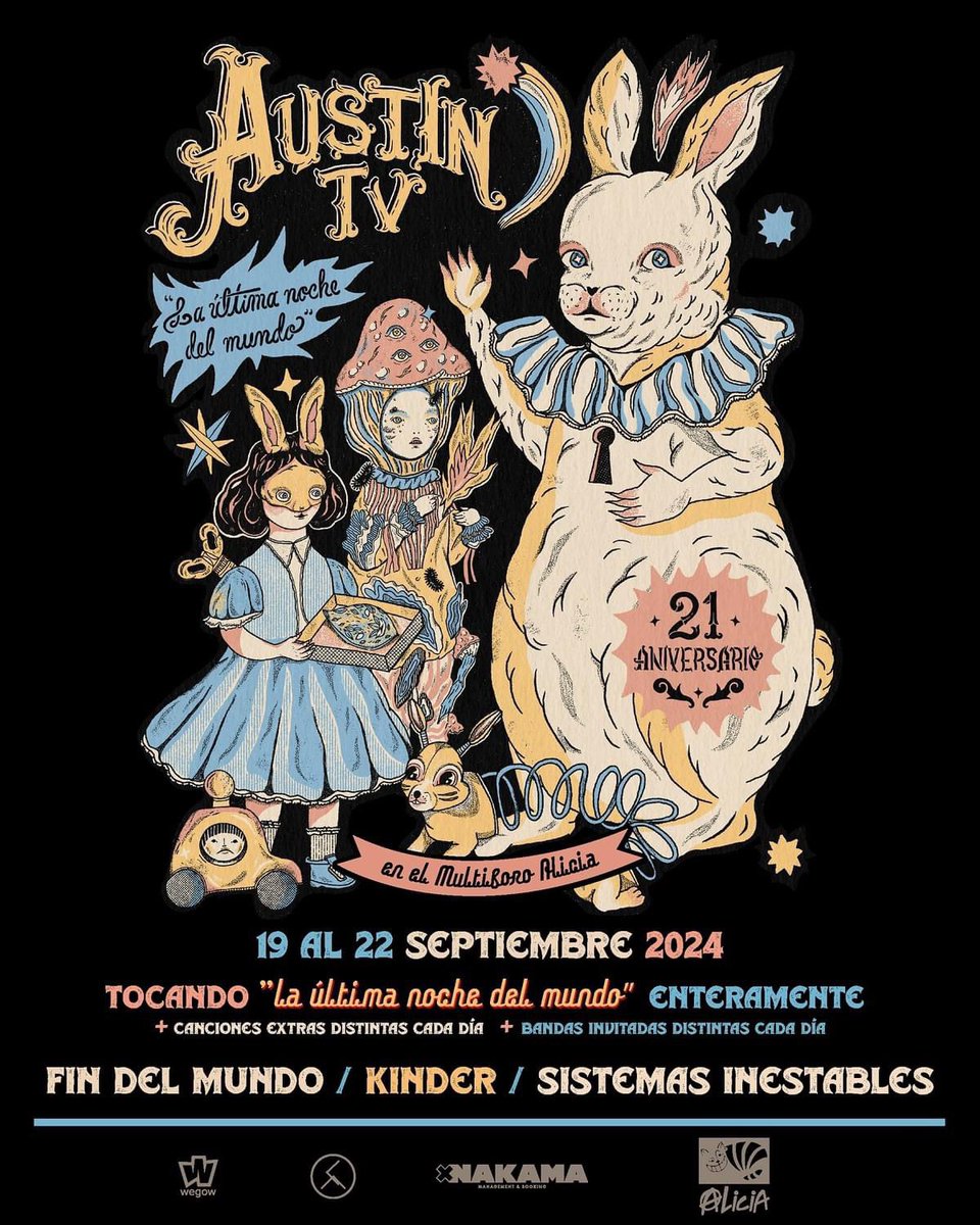 Volvemos a #Mexico para abrir el show de <a href="/austin_tv/">AUSTIN TV</a> el 21/09 en la última noche del mundo. 🇲🇽🙌 también estarán <a href="/sinestables/">SISTEMAS INESTABLES</a> y <a href="/lasfindelmundo/">Fin del Mundo</a>. 4 días increíbles.