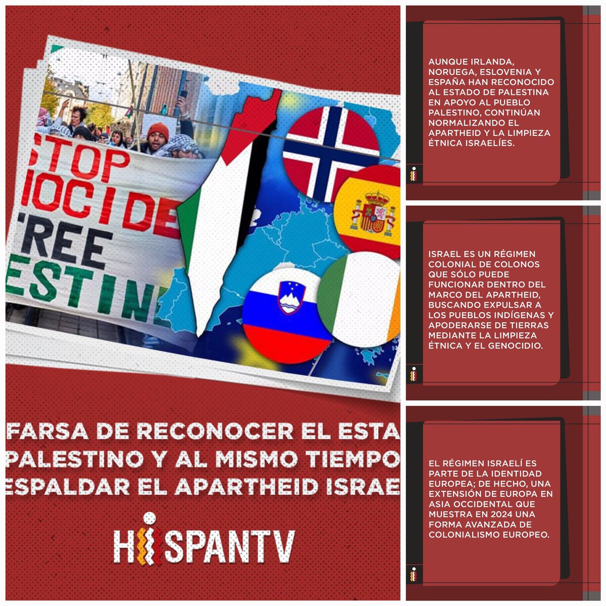 🎭 La farsa: Reconocer el Estado palestino 🇵🇸 y al mismo tiempo respaldar el apartheid  y la limpieza étnica del régimen israelí. 

¡Que se quiten la máscara🎭!

#FreePalestine