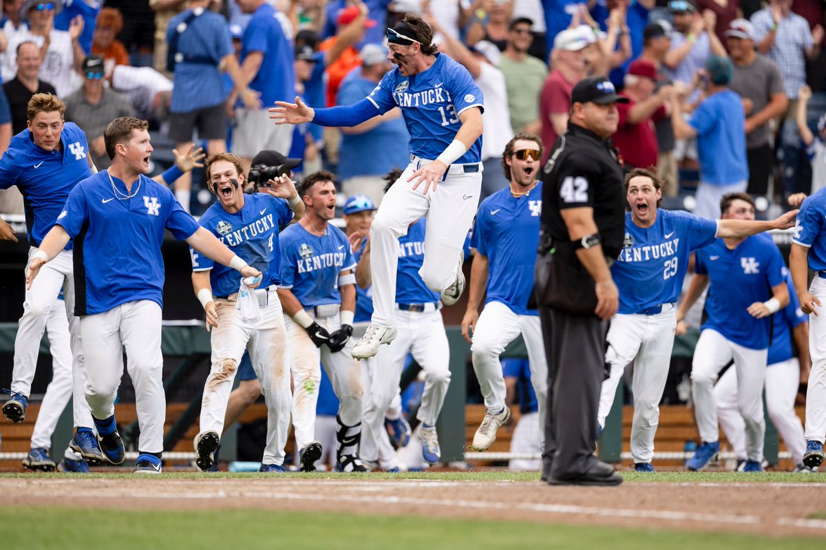 Woah. 

Kentucky's Mitchell Daly goes yard in the bottom of the 10th to give the Cats a 5-4 win over NC State on Saturday in the 2024 CWS.

#bbn #weareuk #kentucky #gobigblue #lexky #baseball