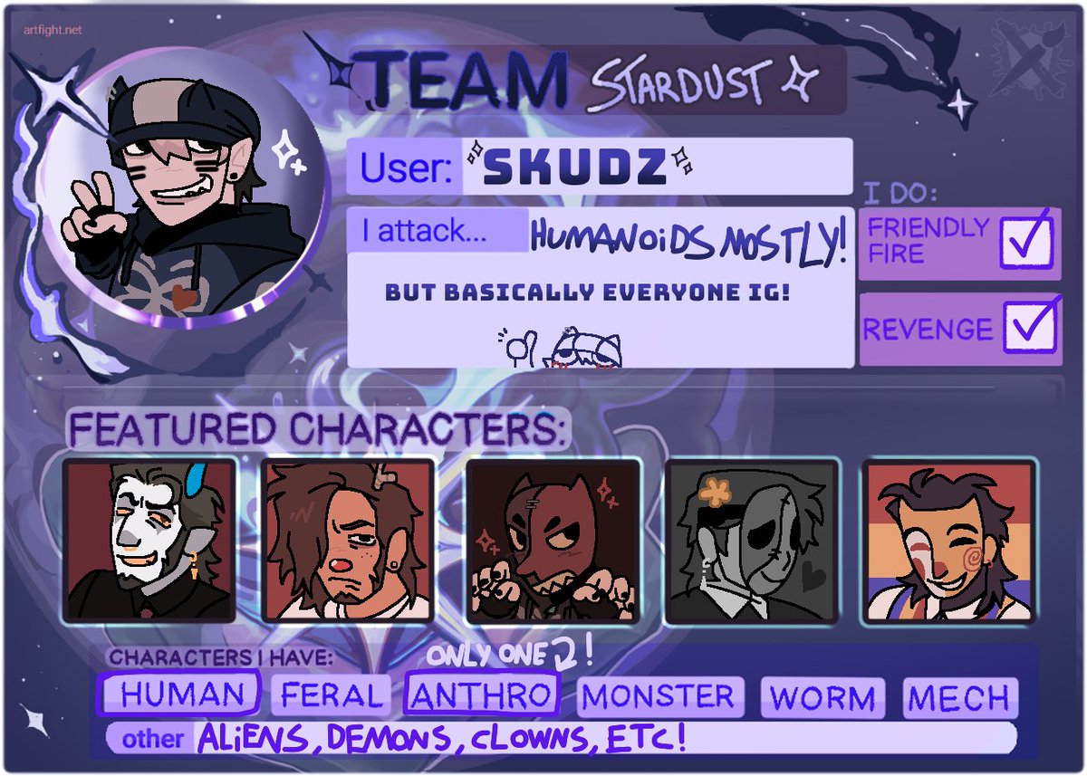 HHACKEROID's tweet photo. WOOOO TEAM STARDUST!! So excited for artfight this year, see you all soon! https://t.co/PU56xemdkL