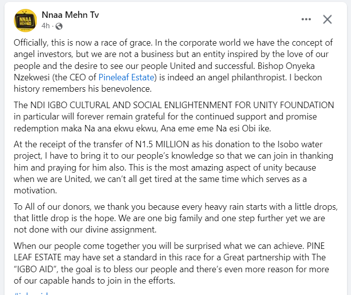 NwekereNdoki's tweet photo. An Anioma Man donates 1.5 Million for the Igbo Unification project thru Nnah Mmehn TV for the Isobo Aid Project

We are really turning back the hands of time

I'm glad to witness this day https://t.co/HBffhxXMx4