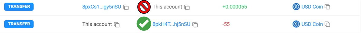 ⚠️ Attention Solana users

Beware there is now a bot using 'Address Poisoning' technique (common in Ethereum) to impersonate real addresses. 

Bot will create a very similar looking address any time a wallet receives a transaction and will send a small amount back to the sender