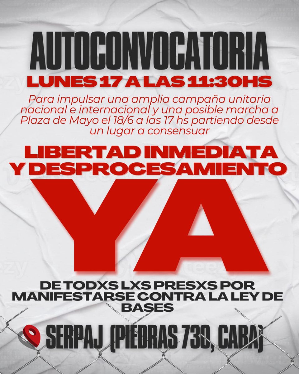 👇 Fundamental: quieren legalizar un régimen autoritario y suprimir derechos democráticos elementales.

Jueces y fiscales, auxiliares ejecutores de esa estrategia: infiltración de servicios, causas inventadas y privación de libertad. 

No los dejemos. En defensa propia.