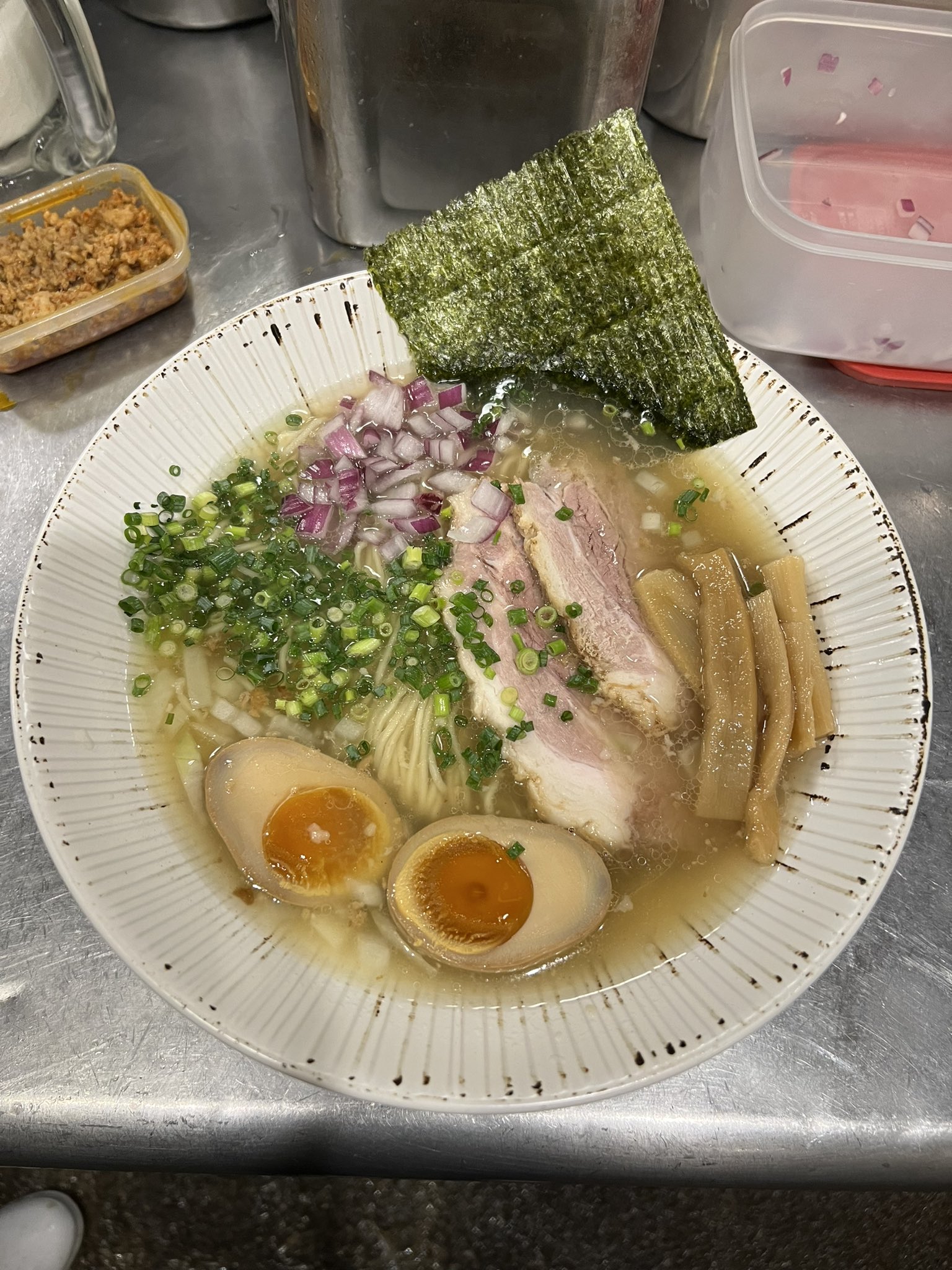 ぬるまやらーめん　2点。 豚ラーメン200g ヤサイ・アブラ マシ ニンニク 抜き 玉ねぎ