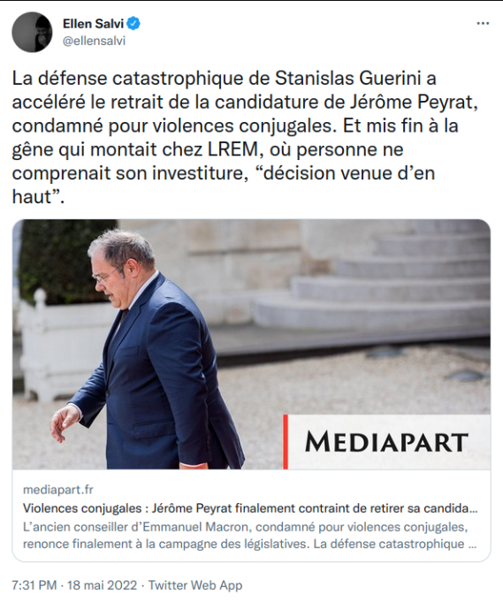 VRwatchingU's tweet photo. @realmarcel1 Jérôme #Peyrat que #Macron avait choisi pour représenter #Renaissance en 2022 aux #Législatives, malgré sa condamnation pour #ViolencesConjugales ayant entrainés 14 jours d'ITT.
Auj candidat sans l’investiture Renaissance mais avec le soutien de la "majorité" 49.3 macroniste... https://t.co/sxBFy0ZFMN