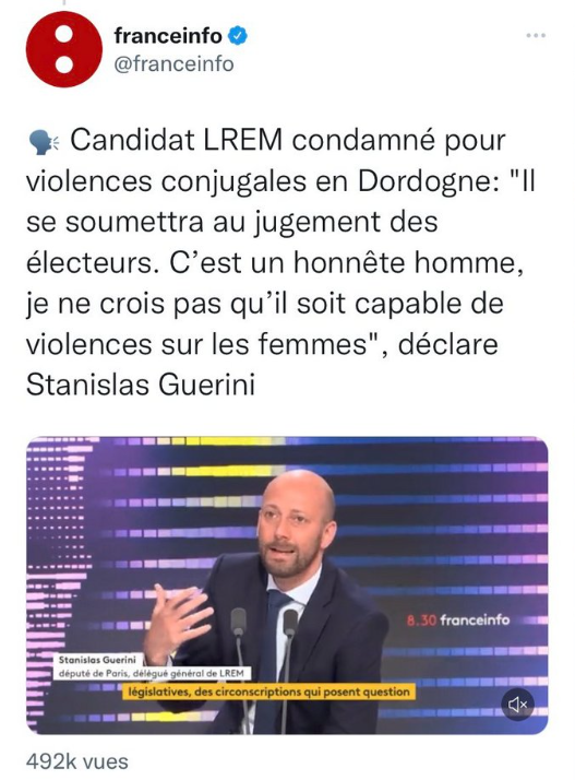 VRwatchingU's tweet photo. @realmarcel1 Jérôme #Peyrat que #Macron avait choisi pour représenter #Renaissance en 2022 aux #Législatives, malgré sa condamnation pour #ViolencesConjugales ayant entrainés 14 jours d'ITT.
Auj candidat sans l’investiture Renaissance mais avec le soutien de la "majorité" 49.3 macroniste... https://t.co/sxBFy0ZFMN