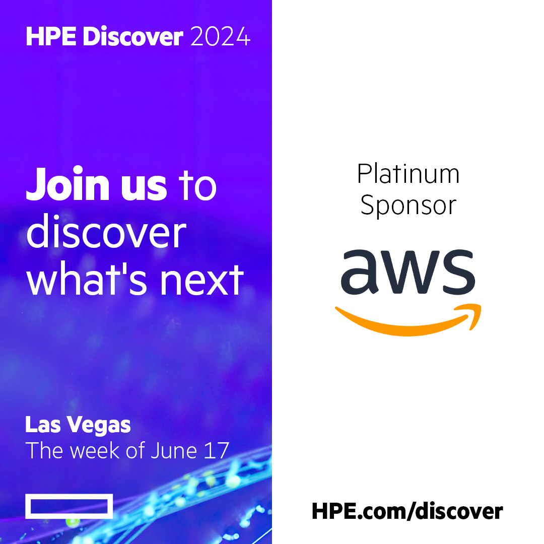 HPE's tweet photo. Platinum Sponsor @awscloud is discussing all things GenAI at #HPEDiscover 2024. 🦾 Learn how HPE and AWS are partnering to leverage the potential of GenAI, and how AWS is using GenAI for security purposes. Register today. 
👉 https://t.co/2s6g2sSiT0 https://t.co/TdsWPPmFUB
