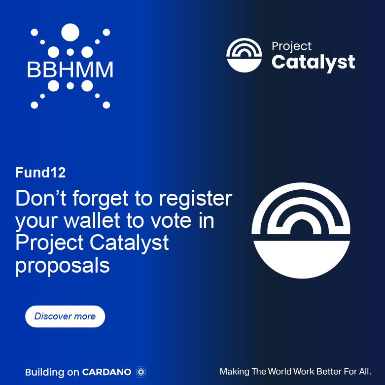 Don't forget #CardanoCommunity members! You only have a few days left to register your wallet to vote in #ProjectCatalyst #Fund12 proposals. Instructions: i.mtr.cool/vemtgqxiwq Want to learn about our two proposals? Click here i.mtr.cool/zlhhoqkhuc #Cardano #DePIN