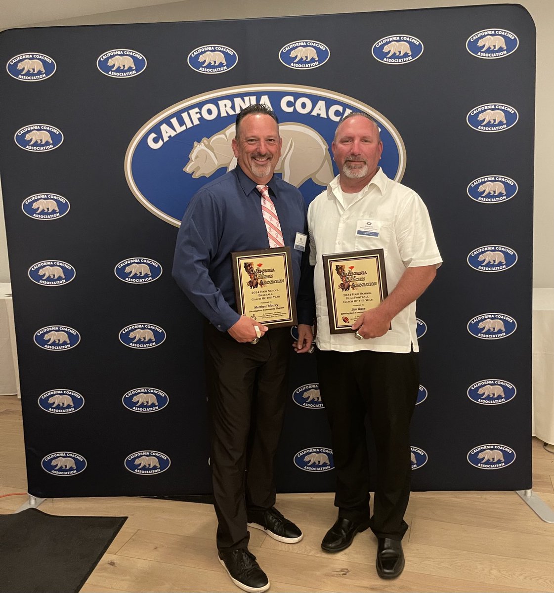 The California Coaches Assn coaches of the year in baseball and flag football. Matt Mowry and Jim Rose. Birmingham. No they aren’t brothers. Just look like brothers.