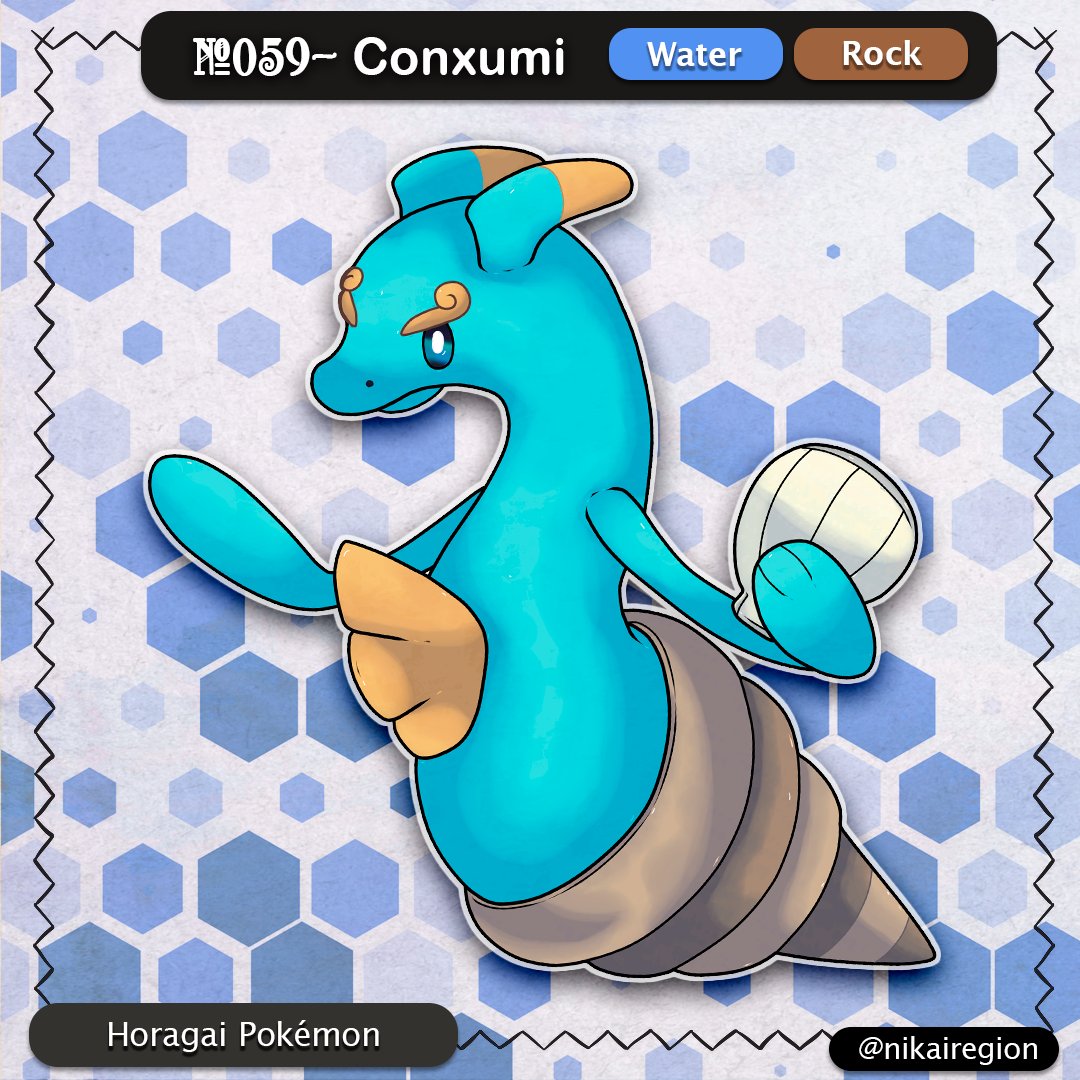 NikaiRegion's tweet photo. ⛩️Horagai Shell- Shussebora Pokémon⛩️
► Based on: Horagai , Triton, Shussebora (Yokai) and Japanese shell.
https://t.co/RPCJ1x5RaZ
#watertypepokemon #fakemon #yokai #rocktype #pokemonfanart #fanart #art #sugimori #pokemondex #fakemon #AbilityForms #pokemon #fakedex #artwork https://t.co/Jd888yRWVf