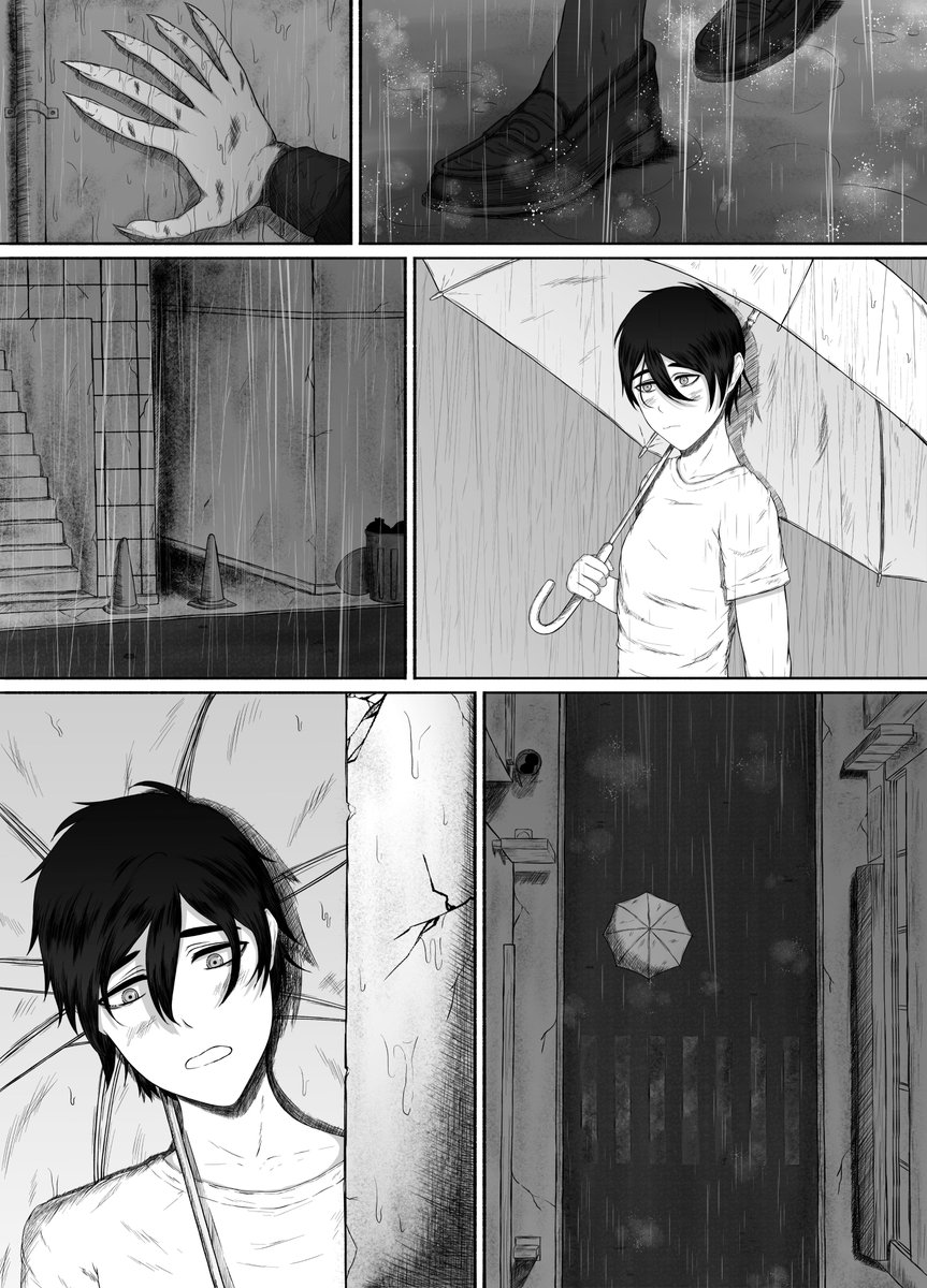 漫画進捗。
雨の降る夜、バイト帰りに路地裏で青年とヒロインが邂逅するシーンです☔
初遭遇のマリさんは怖さと不気味さを感じられるように心がけました😛 