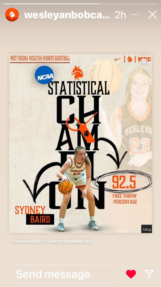 <a href="/WVWCWBB/">WVWC Women's Basketball</a> <a href="/WVWCBobcats/">WVWC Bobcats</a> <a href="/TheMountainEast/">Mountain East Conf.</a> <a href="/NCAADII/">NCAA Division II</a> <a href="/sydbaird23/">Sydney Baird</a>