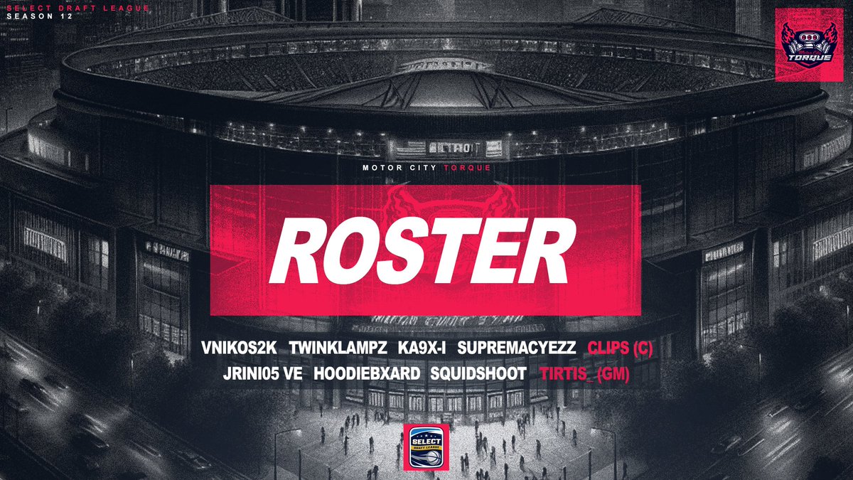 Motor City Torque (@selecttorque) on Twitter photo FINAL ROSTER
for our team going forward in Season 12 !
<a href="/KA9xi/">WST KA9 ♠️</a>
<a href="/TwinKlampz/">𝕋𝕨𝕚𝕟Klampz</a>
<a href="/Clips2442/">HeGotAZen 🥵👹</a> (C)
<a href="/vNikos2k/">vNikos-</a>
<a href="/BowmanJ0e/">Jrini 𝕍𝔼</a>
@XxHoodieMalloy
Squidshoot
<a href="/therealtirtis/">Tirtis | 𝖎𝕭𝖆𝖑𝖑 🇬🇷</a> (GM)
<a href="/mrhitemwithit/">Yee Ye</a>
Lets rock ! @SelectDraft FINAL ROSTER
for our team going forward in Season 12 !
<a href="/KA9xi/">WST KA9 ♠️</a>
<a href="/TwinKlampz/">𝕋𝕨𝕚𝕟Klampz</a>
<a href="/Clips2442/">HeGotAZen 🥵👹</a> (C)
<a href="/vNikos2k/">vNikos-</a>
<a href="/BowmanJ0e/">Jrini 𝕍𝔼</a>
@XxHoodieMalloy
Squidshoot
<a href="/therealtirtis/">Tirtis | 𝖎𝕭𝖆𝖑𝖑 🇬🇷</a> (GM)
<a href="/mrhitemwithit/">Yee Ye</a>
Lets rock ! @SelectDraft