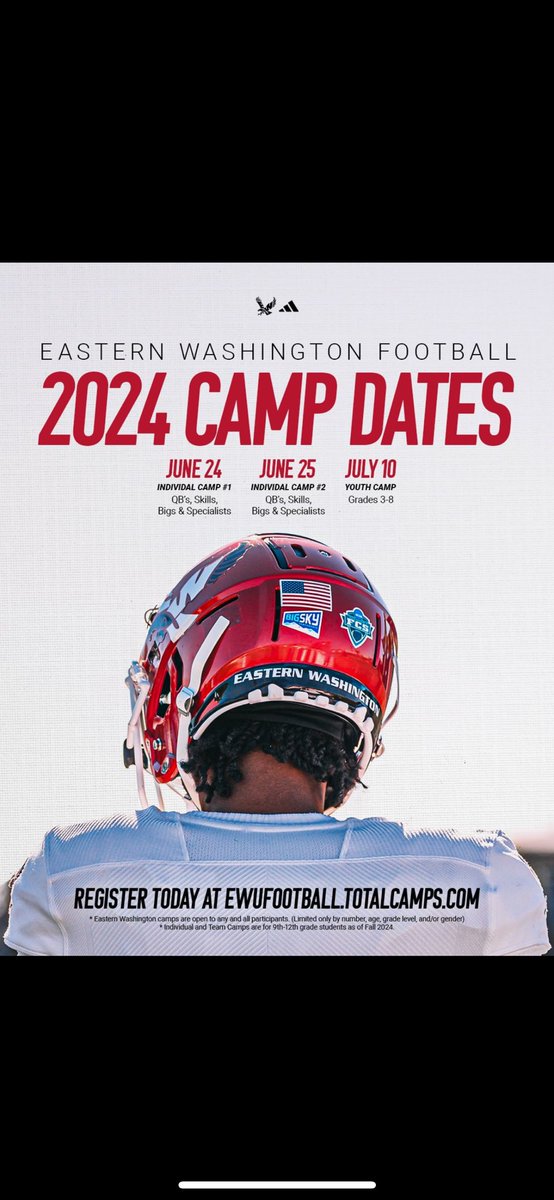 Excited to be attending Eastern Washington’s camp next Monday. Ready to show out.