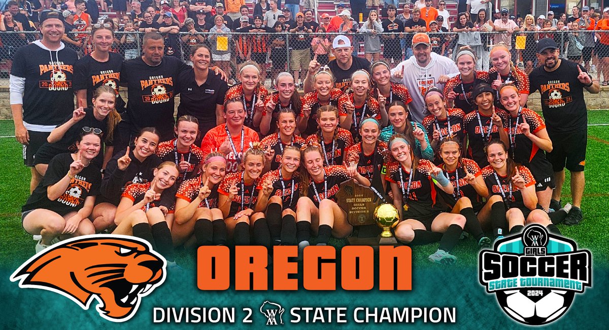 Congratulations to Oregon, the 2024 WIAA D2 Girls Soccer State Champion! In a rematch of last year's championship, the Panthers shut out Whitefish Bay 1-0 to earn their program's fourth gold ball! ⚽️🏆 #wiaasoccer