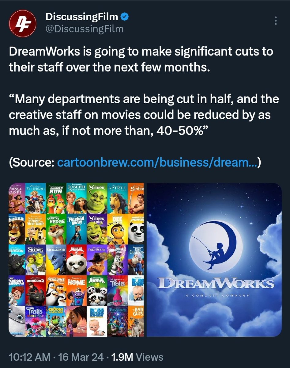 Not even halfway through the year and studios conducting mass layoffs while their newest animated film makes a ton of money is already becoming a trend.

Fucking hell we need these animation strikes now more than ever with how dire the state of the industry is #InsideOut2