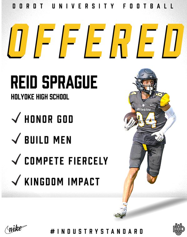 reid sprague (@spraguereid) on Twitter photo After a great camp and great conversation with <a href="/BMcCormick08/">Brandon McCormick</a> I am extremely blessed to say I have received my first scholarship offer from the university of Dordt <a href="/DordtFB/">Dordt Football</a> <a href="/CoachTeiger/">Coach Luke Munsterteiger</a> After a great camp and great conversation with <a href="/BMcCormick08/">Brandon McCormick</a> I am extremely blessed to say I have received my first scholarship offer from the university of Dordt <a href="/DordtFB/">Dordt Football</a> <a href="/CoachTeiger/">Coach Luke Munsterteiger</a>